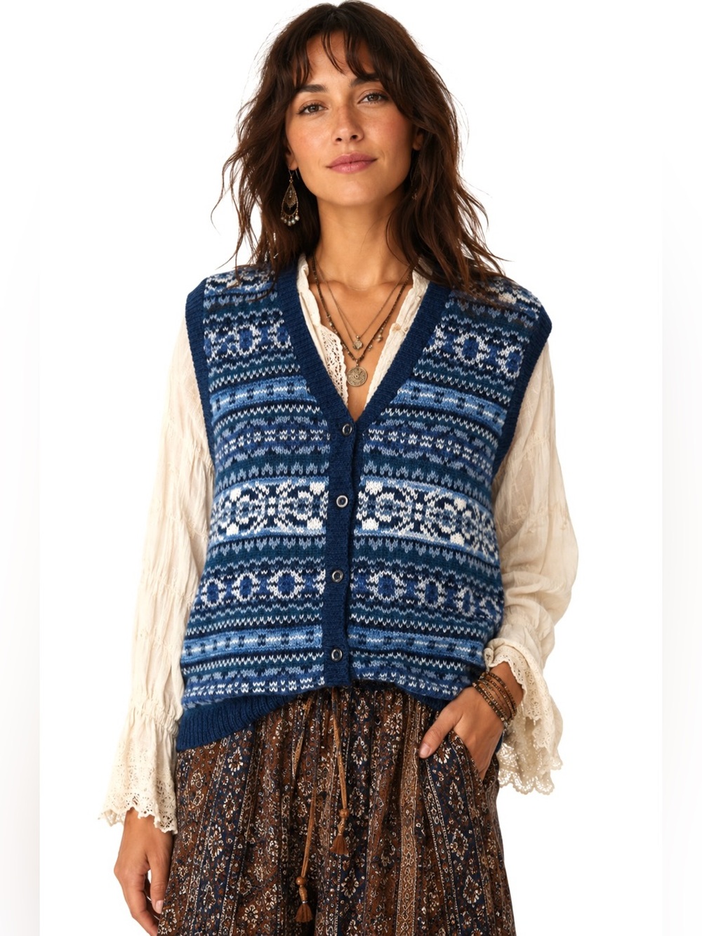 Vintage Boho Cottagecore Fair Isle Knit Vest Wool Blend Grannycore Nordic Goblin